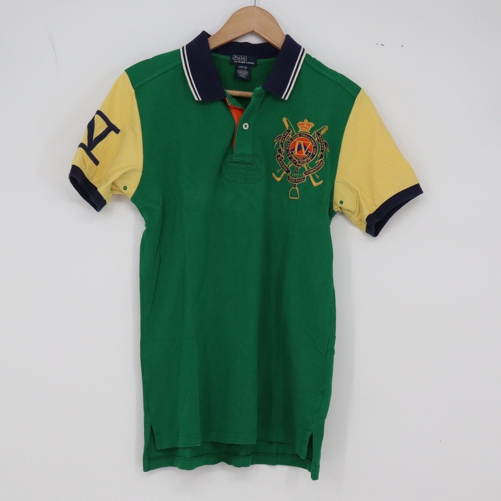 Polo Ralph Lauren Polo Shirt Boys L 16/18 R.L. Polo Club Green Yellow Excellent